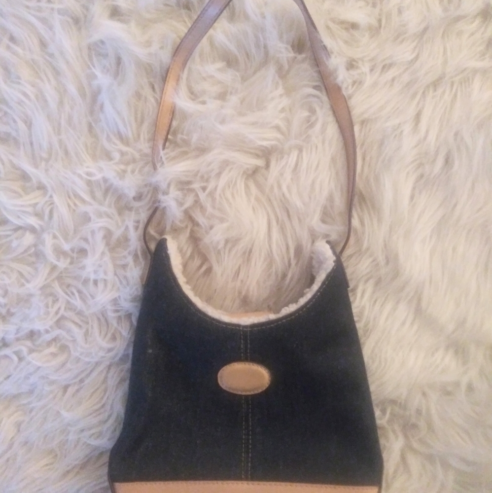 Denim & faux fur small hand bag